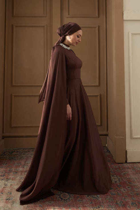 Hanzade Taşlı Kahverengi Abiye