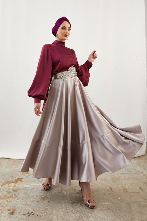 Hira Taşlı Vizon Etek