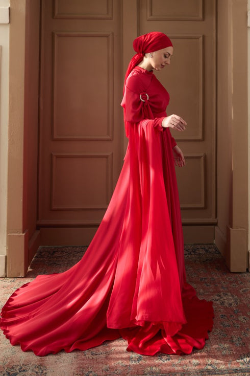 Melisa Taşlı Açık Kırmızı Abiye