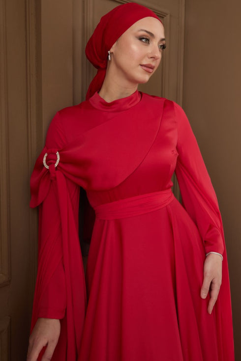 Melisa Taşlı Açık Kırmızı Abiye