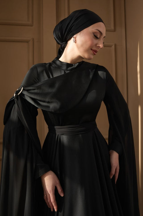 Melisa Taşlı Siyah Abiye