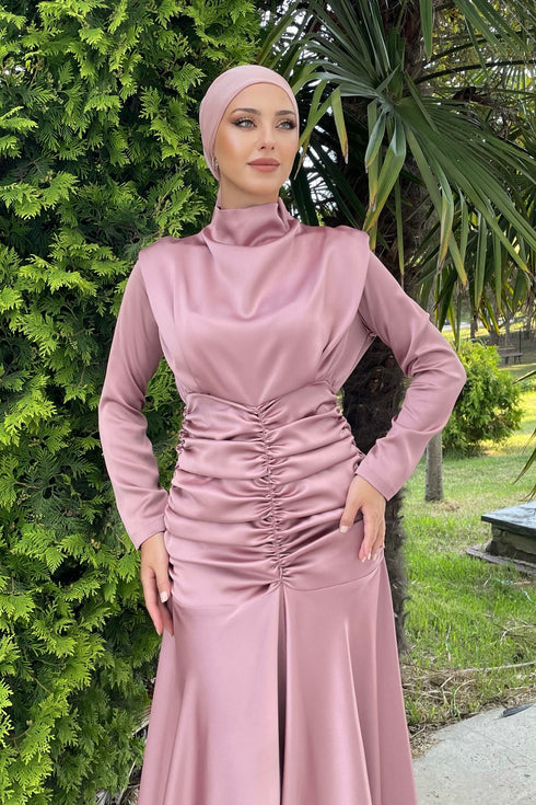 ديلارا فستان سهرة حجاب وردي مجفّف