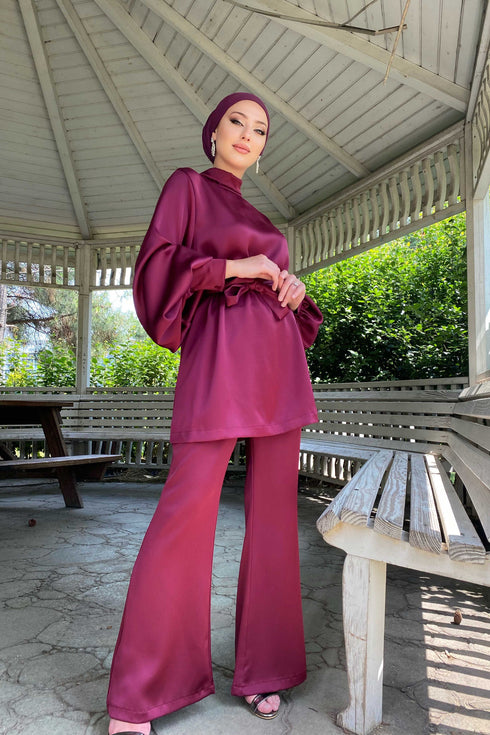 Ensemble de robe de soirée Hijab Ferda Sour Cherry