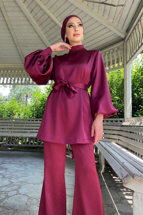 Ensemble de robe de soirée Hijab Ferda Sour Cherry