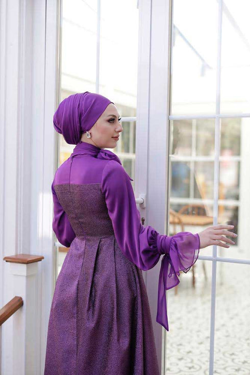 Robe de soirée en cristal pourpre islamique
