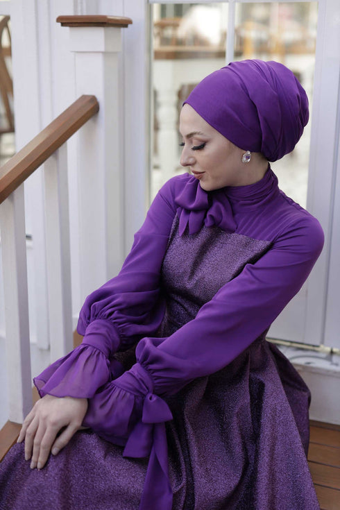 Robe de soirée en cristal pourpre islamique