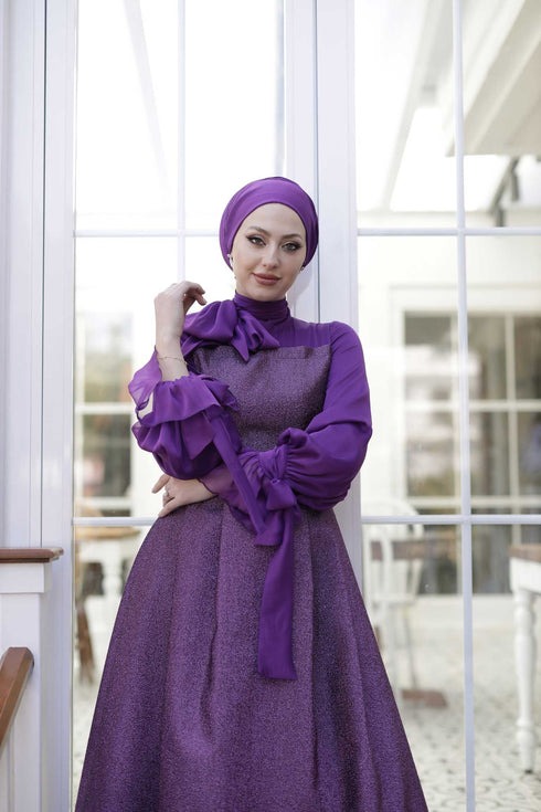 Robe de soirée en cristal pourpre islamique