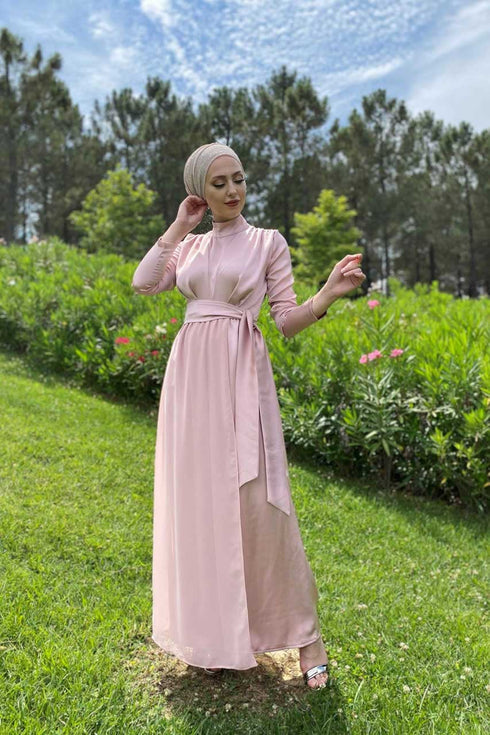 Robe de soirée islamique rose Lida Tulum