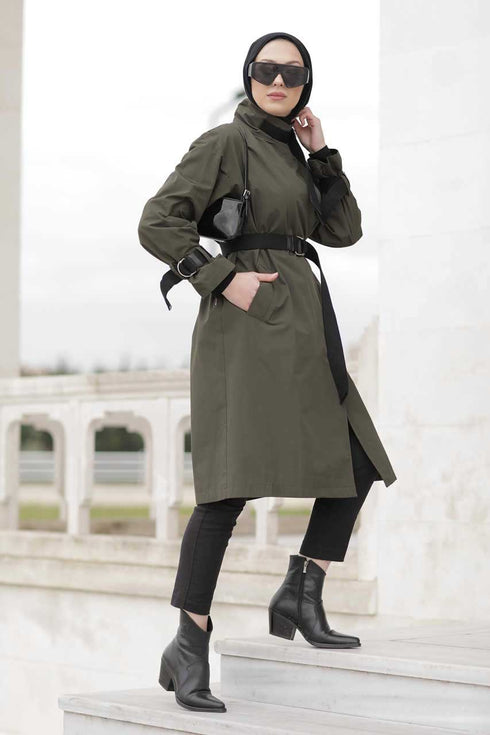 Meyra Trench Hijab Vert Kaki