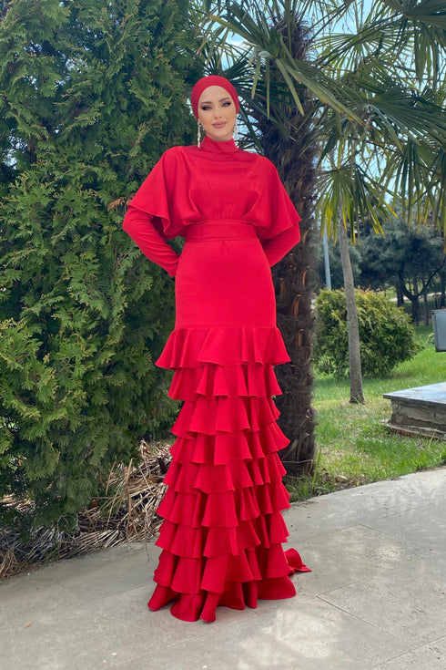 Asude Robe de soirée islamique rouge