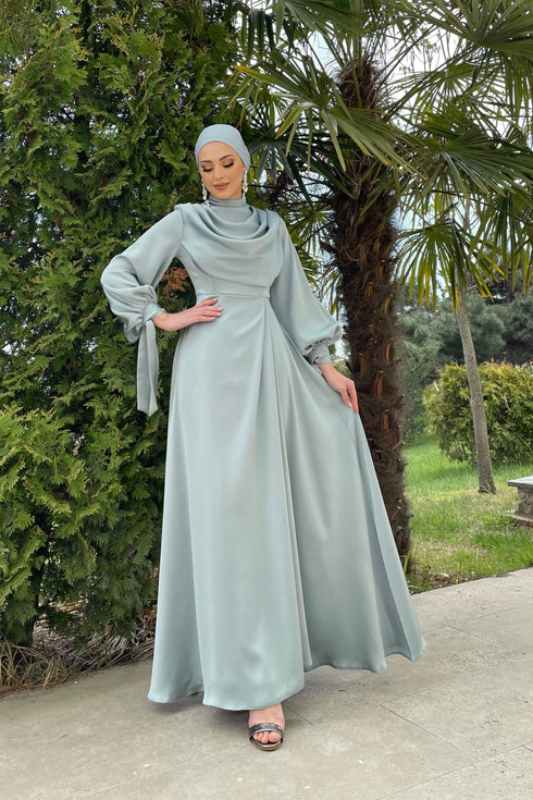 Robe de soirée islamique Elvira vert d'eau