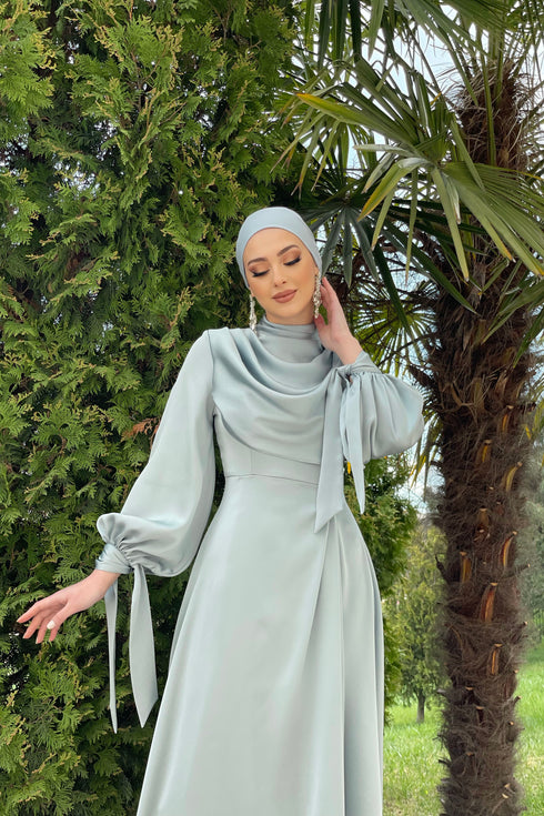 Robe de soirée islamique Elvira vert d'eau