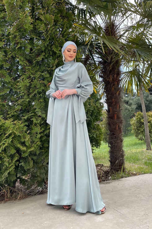 Robe de soirée islamique Elvira vert d'eau
