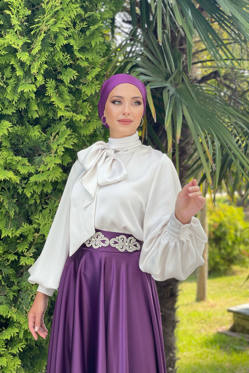 Hira Taşlı Mor Etek