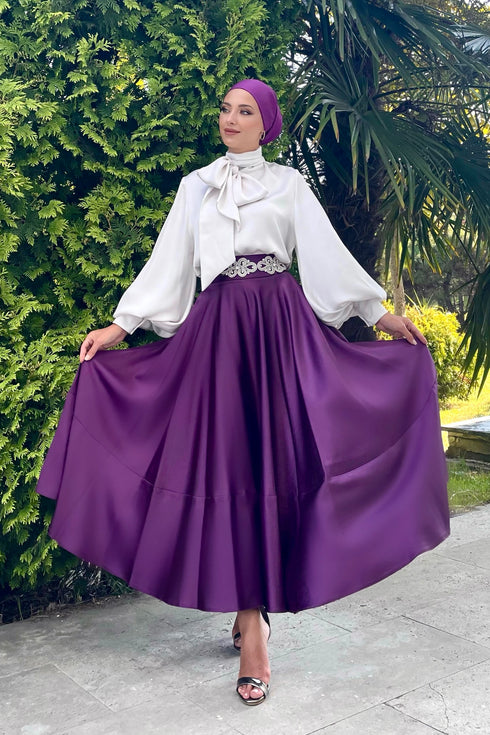 Hira Taşlı Mor Etek