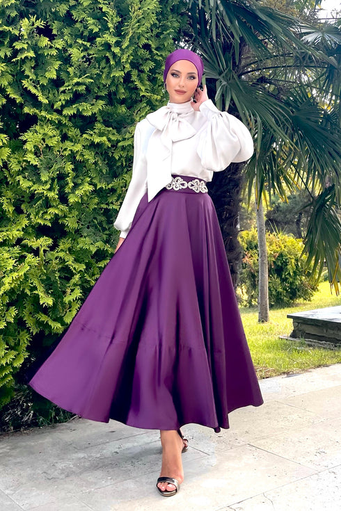 Hira Taşlı Mor Etek