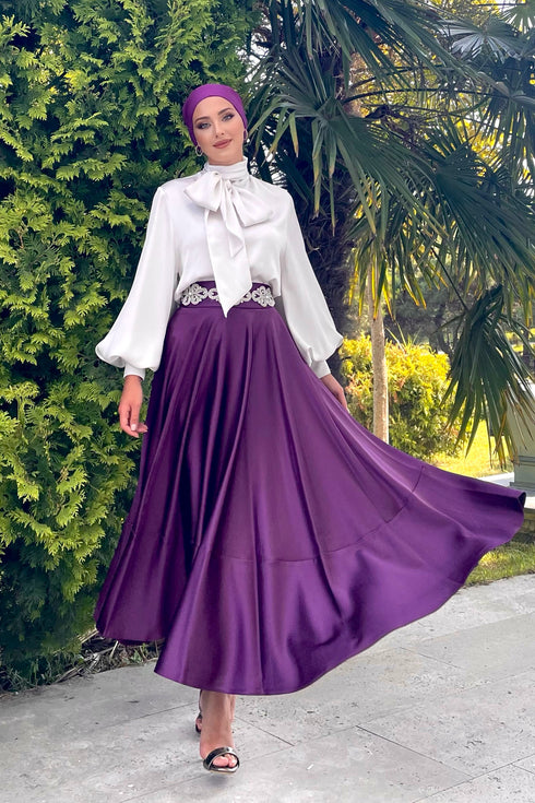 Hira Taşlı Mor Etek