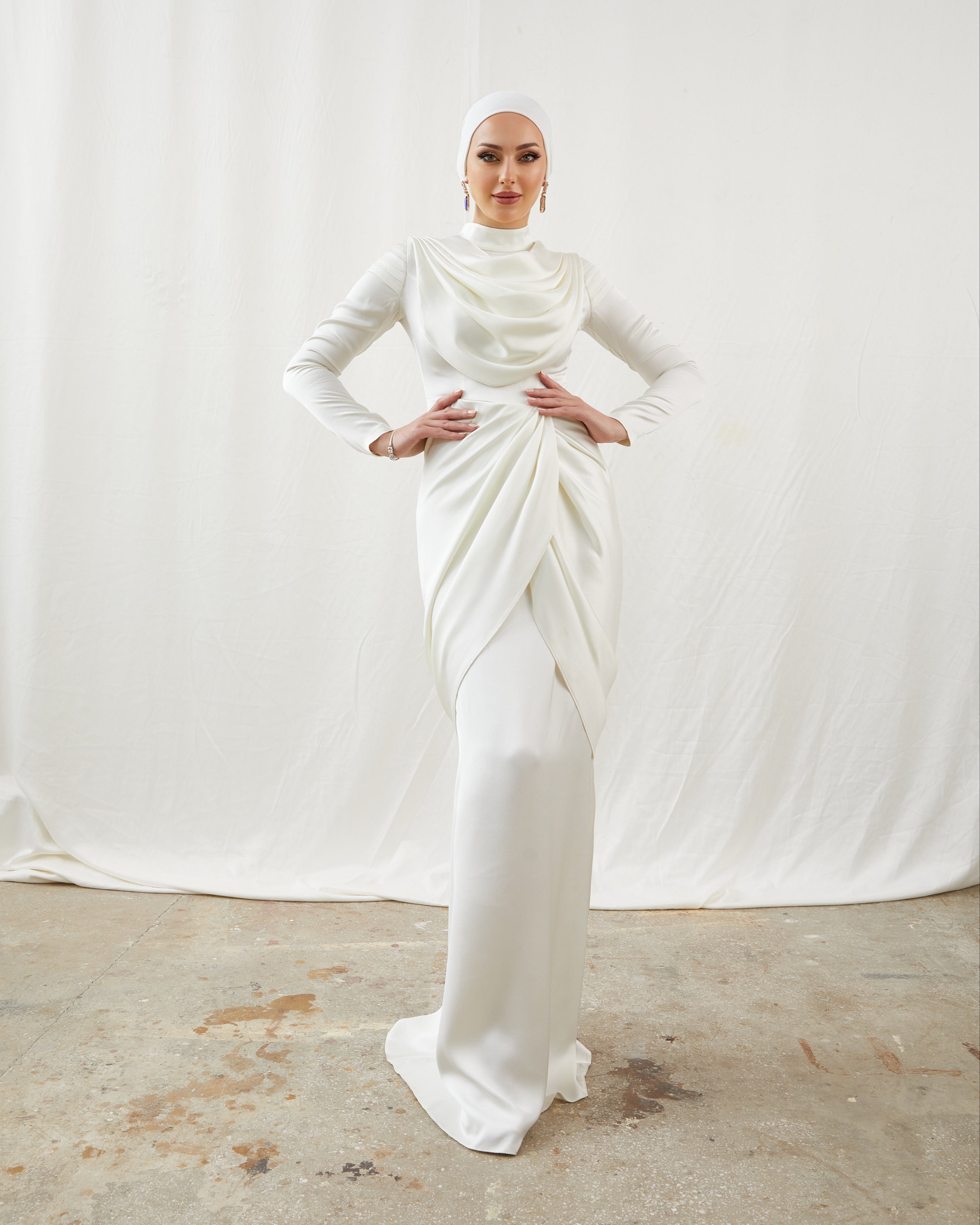 Sanem Ecru Islamic Clothing Evening Dress sureyyaistif Sanem Ecru Islamic Clothing Evening Dress sureyyaistif